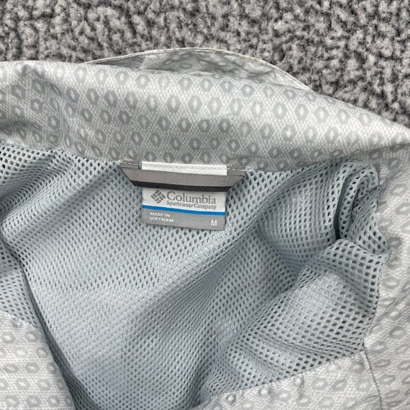 Columbia Hooded Cinched Waist Silver Gray Print Windbreaker Jacket Women's M - Picture 9 of 12